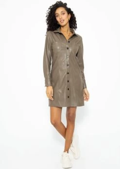 Sportives Kleid Aus Kunstleder - Taupe 11 Sportives Kleid Aus Kunstleder - Taupe -Sassyclassy SassyClassy sportives kleid aus kunstleder taupe S3210K6569 3