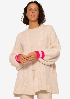 Strick Cardigan Mit Pink Streifen - Beige -Sassyclassy SassyClassy strick cardigan mit pink streifen beige S3209C6301 3wDgaYaq1fRicU
