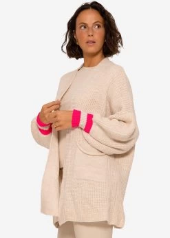 Strick Cardigan Mit Pink Streifen - Beige -Sassyclassy SassyClassy strick cardigan mit pink streifen beige S3209C6301 8FDyweUgK5Hb4t
