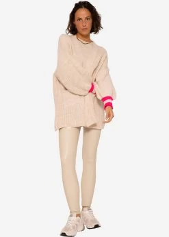 Strick Cardigan Mit Pink Streifen - Beige -Sassyclassy SassyClassy strick cardigan mit pink streifen beige S3209C6301eKqcbcCmO9735