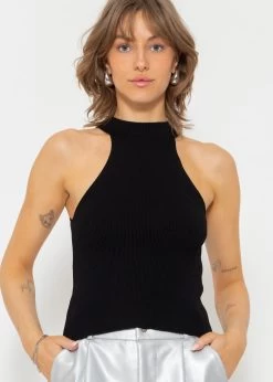 Strick Top Mit Rundhalsblende, Schwarz -Sassyclassy SassyClassy strick top mit rundhalsblende schwarz S3203B5641 2