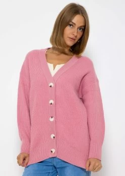 Strickjacke Mit V-Ausschnitt - Rosa -Sassyclassy SassyClassy strickjacke mit v ausschnitt rosa S3208C6219