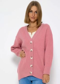 Strickjacke Mit V-Ausschnitt - Rosa -Sassyclassy SassyClassy strickjacke mit v ausschnitt rosa S3208C6219 4
