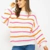 Strickpullover Mit Farbigen Streifen - Offwhite-pink-orange 1 Strickpullover Mit Farbigen Streifen - Offwhite-pink-orange -Sassyclassy SassyClassy strickpullover mit farbigen streifen offwhite fuchisa orange S3211P6725 7