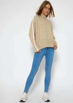 Strickpullover Mit Hellen Streifen - Beige -Sassyclassy SassyClassy strickpullover mit hellen streifen beige S3208P6233 2