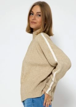 Strickpullover Mit Hellen Streifen - Beige -Sassyclassy SassyClassy strickpullover mit hellen streifen beige S3208P6233 3