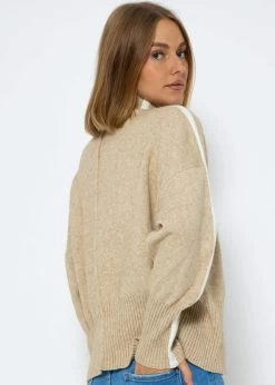 Strickpullover Mit Hellen Streifen - Beige -Sassyclassy SassyClassy strickpullover mit hellen streifen beige S3208P6233 4