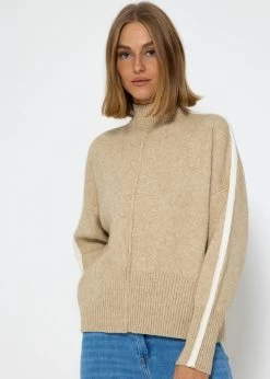 Strickpullover Mit Hellen Streifen - Beige -Sassyclassy SassyClassy strickpullover mit hellen streifen beige S3208P6233 5