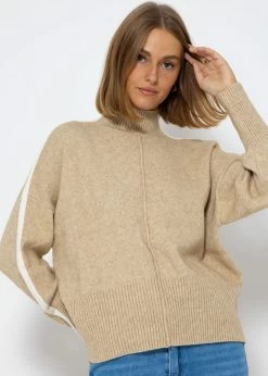 Strickpullover Mit Hellen Streifen - Beige -Sassyclassy SassyClassy strickpullover mit hellen streifen beige S3208P6233 6