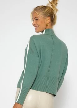 Strickpullover Mit Hellen Streifen - Grün 12 Strickpullover Mit Hellen Streifen - Grün -Sassyclassy SassyClassy strickpullover mit hellen streifen grun S3208P6234 2