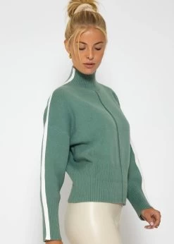 Strickpullover Mit Hellen Streifen - Grün 9 Strickpullover Mit Hellen Streifen - Grün -Sassyclassy SassyClassy strickpullover mit hellen streifen grun S3208P6234 3