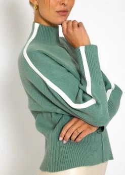 Strickpullover Mit Hellen Streifen - Grün 13 Strickpullover Mit Hellen Streifen - Grün -Sassyclassy SassyClassy strickpullover mit hellen streifen grun S3208P6234 4