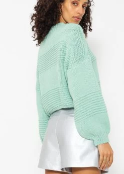 Crop Strickpullover Mit Textur - Türkis -Sassyclassy SassyClassy strickpullover mit textur turkis S4203P6831 1