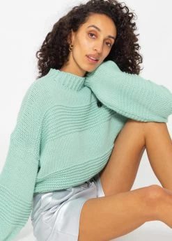 Crop Strickpullover Mit Textur - Türkis -Sassyclassy SassyClassy strickpullover mit textur turkis S4203P6831 2