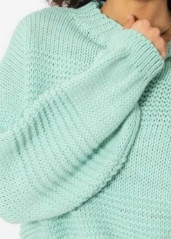 Crop Strickpullover Mit Textur - Türkis -Sassyclassy SassyClassy strickpullover mit textur turkis S4203P6831