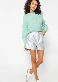 Crop Strickpullover Mit Textur - Türkis -Sassyclassy SassyClassy strickpullover mit textur turkis S4203P6831 3