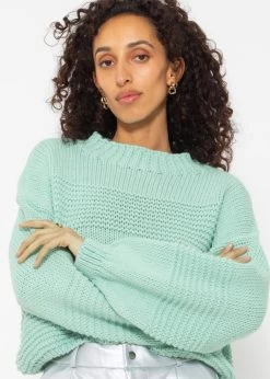Crop Strickpullover Mit Textur - Türkis -Sassyclassy SassyClassy strickpullover mit textur turkis S4203P6831 5