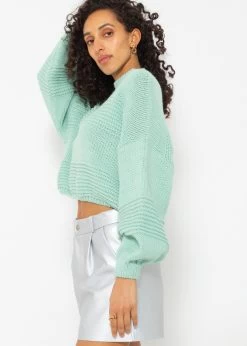 Crop Strickpullover Mit Textur - Türkis -Sassyclassy SassyClassy strickpullover mit textur turkis S4203P6831 7