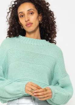 Crop Strickpullover Mit Textur - Türkis