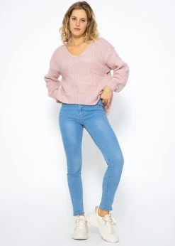 Strickpullover Mit V-Ausschnitt, Rosa 12 Strickpullover Mit V-Ausschnitt, Rosa -Sassyclassy SassyClassy strickpullover mit v ausschnitt rosa S3207B6025 1
