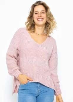 Strickpullover Mit V-Ausschnitt, Rosa 11 Strickpullover Mit V-Ausschnitt, Rosa -Sassyclassy SassyClassy strickpullover mit v ausschnitt rosa S3207B6025 4