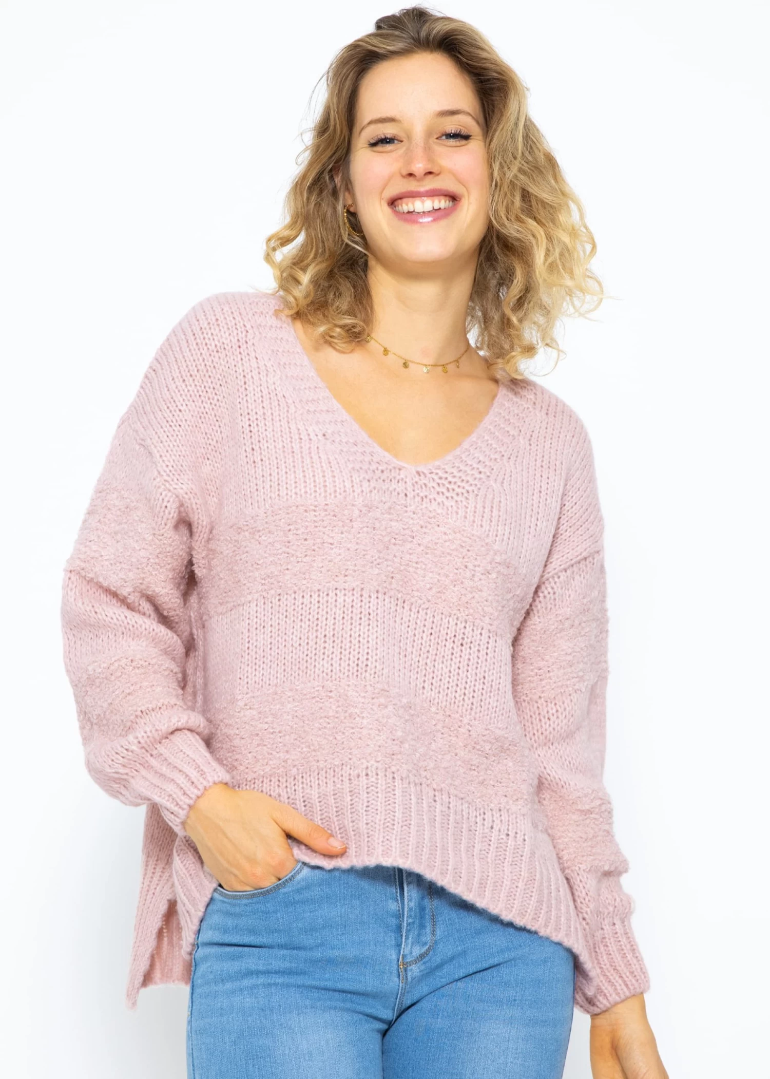 Strickpullover Mit V-Ausschnitt, Rosa 4 Strickpullover Mit V-Ausschnitt, Rosa – Bild 2