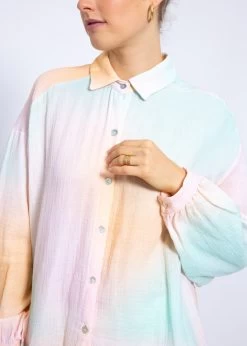 Transparente Musselin Bluse Oversize, Kurz, Apricot-grün-rosa -Sassyclassy SassyClassy transparente musselin bluse oversize kurz apricot grun rosa S3207B6055 2