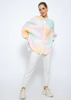 Transparente Musselin Bluse Oversize, Kurz, Apricot-grün-rosa -Sassyclassy SassyClassy transparente musselin bluse oversize kurz apricot grun rosa S3207B6055 3