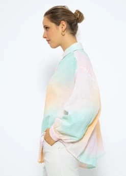 Transparente Musselin Bluse Oversize, Kurz, Apricot-grün-rosa -Sassyclassy SassyClassy transparente musselin bluse oversize kurz apricot grun rosa S3207B6055 4