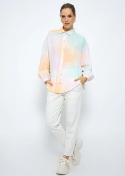 Transparente Musselin Bluse Oversize, Kurz, Apricot-grün-rosa -Sassyclassy SassyClassy transparente musselin bluse oversize kurz apricot grun rosa S3207B6055 5