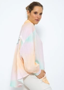 Transparente Musselin Bluse Oversize, Kurz, Apricot-grün-rosa -Sassyclassy SassyClassy transparente musselin bluse oversize kurz apricot grun rosa S3207B6055 6