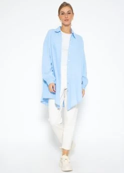 Musselin Bluse Oversize, Hellblau 13 Musselin Bluse Oversize, Hellblau -Sassyclassy SassyClassy ultra oversize musselin blusenhemd hellblau S1205B3983