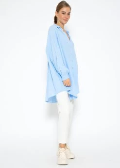 Musselin Bluse Oversize, Hellblau 15 Musselin Bluse Oversize, Hellblau -Sassyclassy SassyClassy ultra oversize musselin blusenhemd hellblau S1205B3983 1