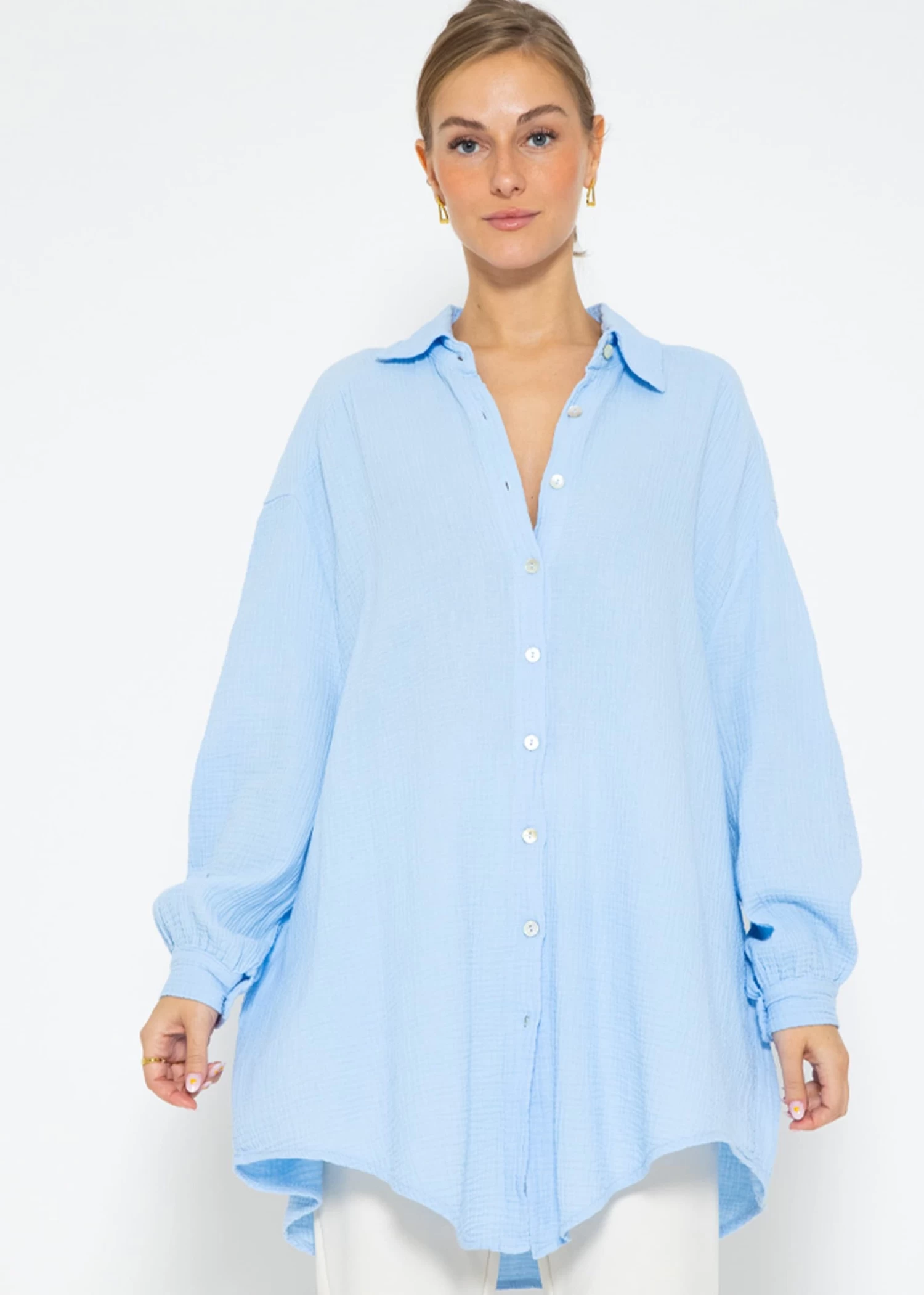 Musselin Bluse Oversize, Hellblau 3 Musselin Bluse Oversize, Hellblau
