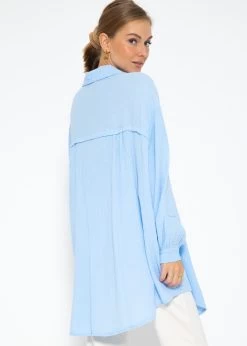 Musselin Bluse Oversize, Hellblau 17 Musselin Bluse Oversize, Hellblau -Sassyclassy SassyClassy ultra oversize musselin blusenhemd hellblau S1205B3983 5