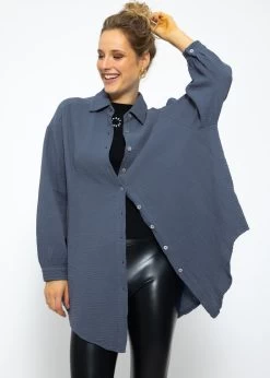 Musselin Bluse Oversize, Jeansblau