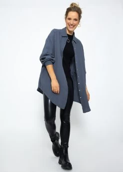 Musselin Bluse Oversize, Jeansblau -Sassyclassy SassyClassy ultra oversize musselin blusenhemd jeansblau S2208B5014 2