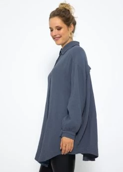 Musselin Bluse Oversize, Jeansblau -Sassyclassy SassyClassy ultra oversize musselin blusenhemd jeansblau S2208B5014