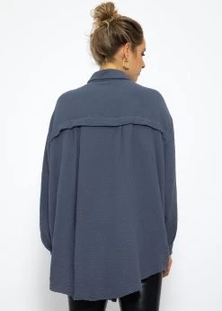 Musselin Bluse Oversize, Jeansblau -Sassyclassy SassyClassy ultra oversize musselin blusenhemd jeansblau S2208B5014 3