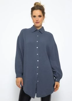 Musselin Bluse Oversize, Jeansblau -Sassyclassy SassyClassy ultra oversize musselin blusenhemd jeansblau S2208B5014 4