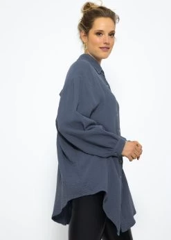 Musselin Bluse Oversize, Jeansblau -Sassyclassy SassyClassy ultra oversize musselin blusenhemd jeansblau S2208B5014 5