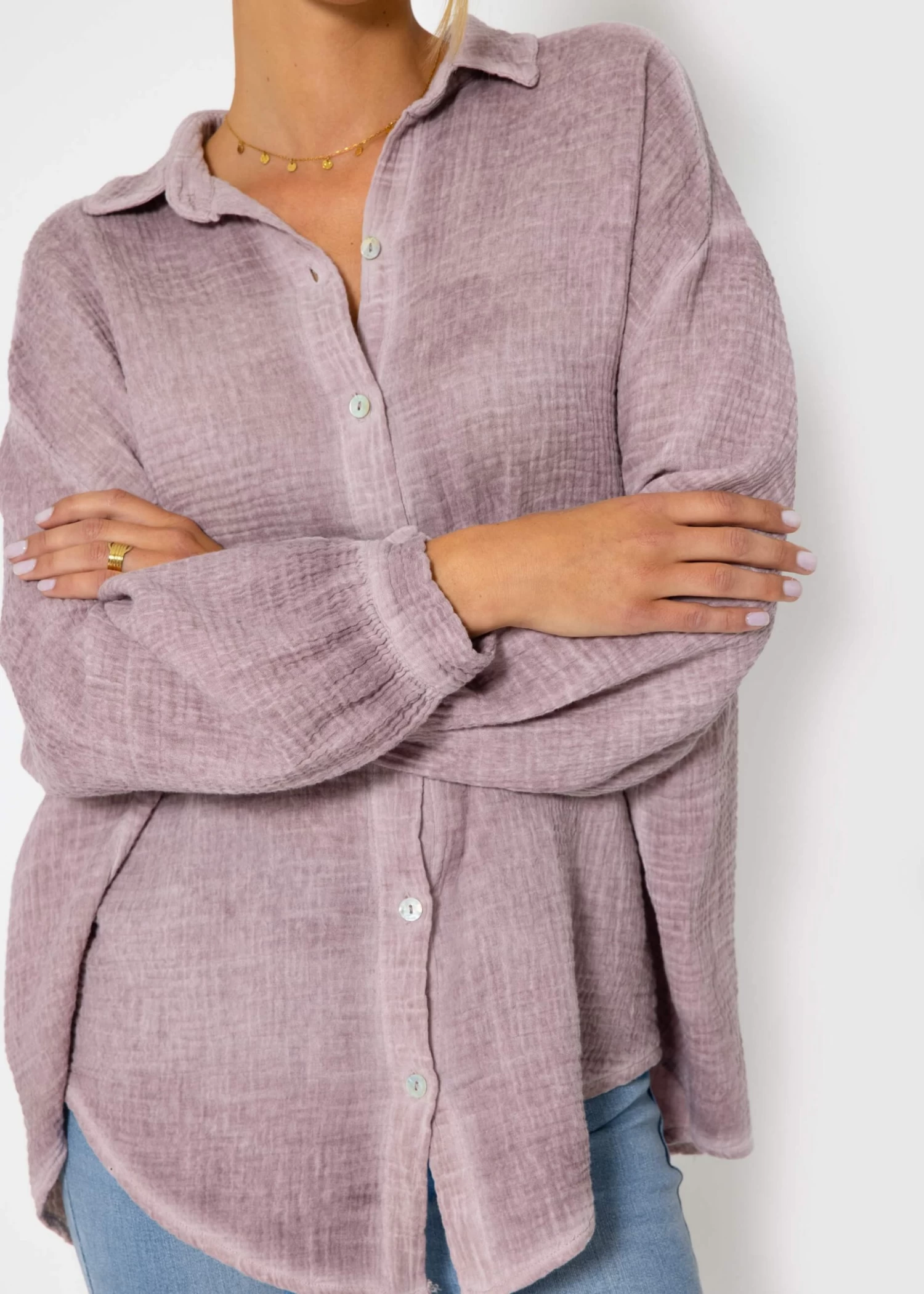 Verwaschene Musselin Bluse - Altrosa 11 Verwaschene Musselin Bluse - Altrosa – Bild 9