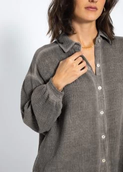 Verwaschene Musselin Bluse - Dunkelgrau -Sassyclassy SassyClassy verwaschene musselin bluse dunkelgrau S3210E6562 7