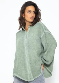 Verwaschene Musselin Bluse - Khaki -Sassyclassy SassyClassy verwaschene musselin bluse khaki S3210E6563 2