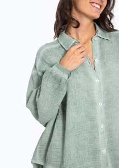 Verwaschene Musselin Bluse - Khaki -Sassyclassy SassyClassy verwaschene musselin bluse khaki S3210E6563 8