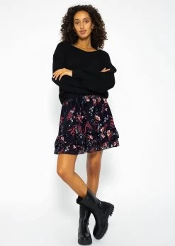 Volants-Rock Mit Rüschen Und Blumen-Print, Schwarz -Sassyclassy SassyClassy volants rock mit ruschen und blumen print schwarz S9110B2321D2jqHP5j5XCxN