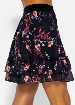 Volants-Rock Mit Rüschen Und Blumen-Print, Schwarz -Sassyclassy SassyClassy volants rock mit ruschen und blumen print schwarz S9110B2321 60i2bhWGJvuUry