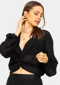 Vorn Geschlungene Crop Bluse, Schwarz -Sassyclassy SassyClassy vorn geschlungene crop bluse schwarz S3203B5695 87YFoBaVjmmqCb