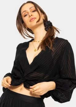 Vorn Geschlungene Crop Bluse, Schwarz -Sassyclassy SassyClassy vorn geschlungene crop bluse schwarz S3203B5695 9