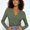 Langarmshirt Zum Wickeln - Khaki 2 Langarmshirt Zum Wickeln - Khaki -Sassyclassy SassyClassy wickel shirt khaki S1204B3940 1
